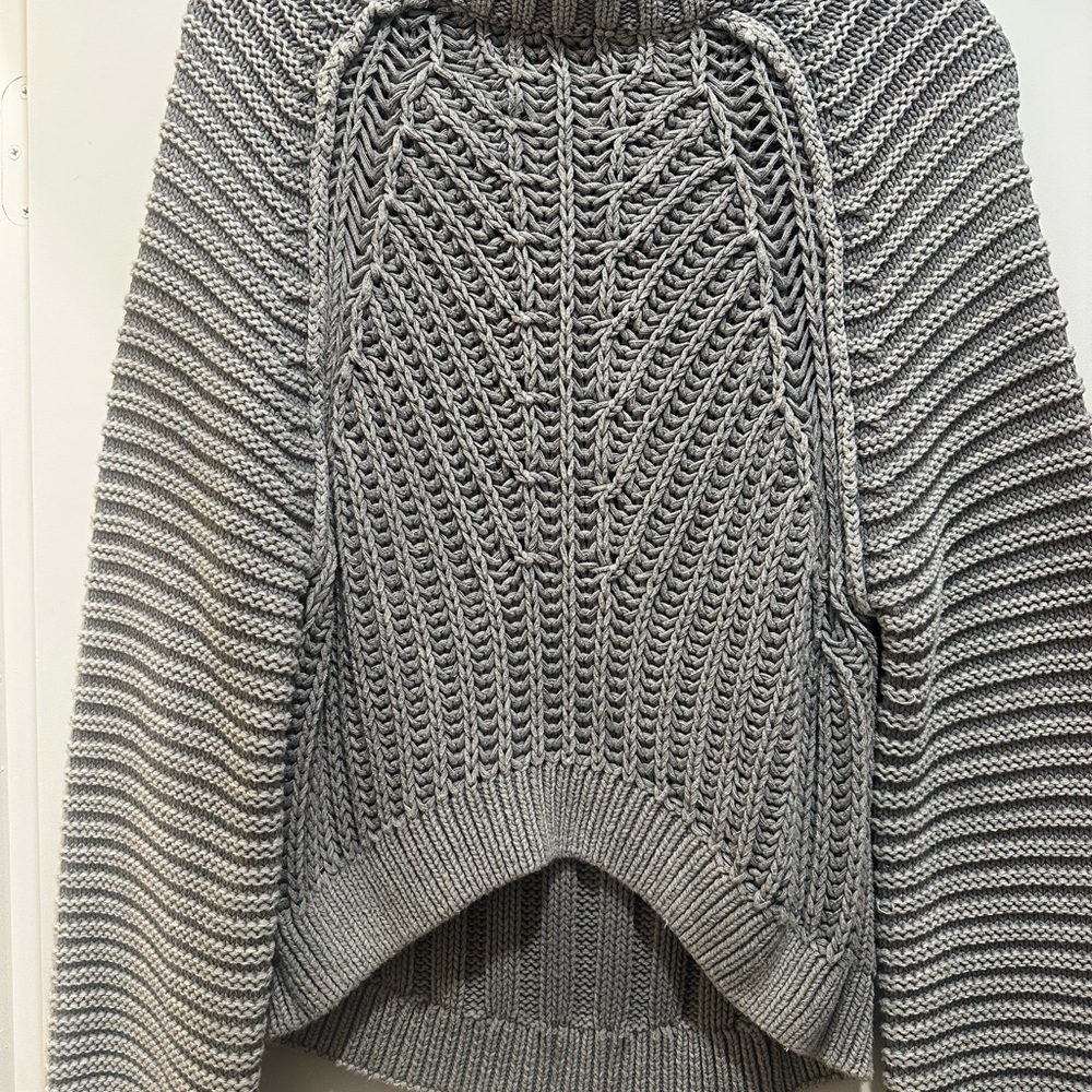 Free People Gray Cowl Neck Sweater with Textured Knit